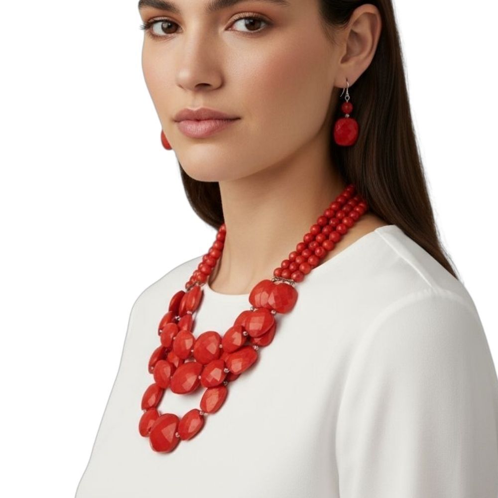 Red Necklace and Earrings Set see measurements